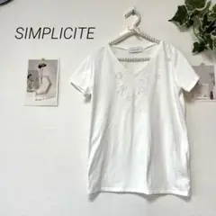 5984  SIMPLICITE シンプリシテェ Vネック花柄プリントTシャツ