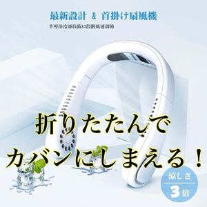 【冷却プレート付き】ネッククーラー 首掛け扇風機 軽量 羽根なし USB充電 白 キャンプ アウトドア 折りたたみ コンパクト