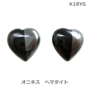 【送料無料】K18YG　オニキス　ヘマタイトコンビハートピアス■3426