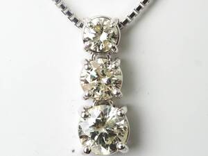 【5753E】K18WG 天然ダイヤモンド 3P/1.00ct/3.9g ネックレス