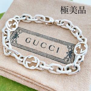 極美品＊グッチ GUCCI 925 ブレスレット シルバー レディース 1084 メンズ アクセサリー チェーン インターロッキング