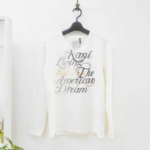 Karl Kani カールカナイ メンズ 長袖 Vネック Tシャツ ストレッチ 入り 白 ホワイト ロゴ プリント トップス