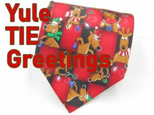 【クリスマス】 OC 669 トナカイ クリスマス Yule TIE Greetings ネクタイ 赤系 アニマル オーナメント プリント