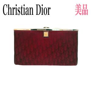 美品Christian Dior Dior クリスチャンディオール クラッチバッグ セカンドバッグ マルチケース トロッター ボルドー ロゴ がま口