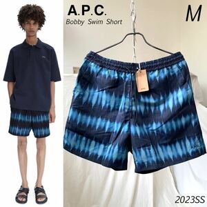 新品 2023SS A.P.C. アーペーセー タイダイ Bobby スイム ショーツ M 定2.75万 ロゴ刺繍 ネイビー メンズ APC 水着 ショートパンツ 海パン