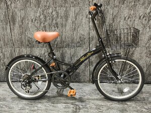 【1スタ】【未使用訳ありアウトレット品】前カゴ付属20インチ折り畳み自転車SHIMANO外装6段変速　ブラック【SK08545】