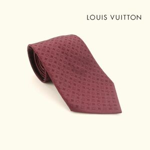 美品 Louis Vuitton ルイヴィトン ネクタイ イタリア製 総柄 モノグラム シルク100% ボルドー@KG140