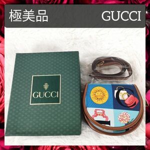 【極美品】超激レア!! 送料無料 GUCCI オールドグッチ ヴィンテージ キャンバス ボディバッグ レディース ブルー系マルチカラー