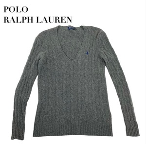 中古 ポロラルフローレンPOLO RALPHLAUREN 長袖 ケーブル ニットセーター グレー メンズ Mサイズ