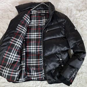 BURBERRY BLACK LABEL バーバリーブラックレーベル ダウンジャケット ライダースデザイン 黒 ナイロン素材 Lサイズ 裏地チェック柄 肉厚