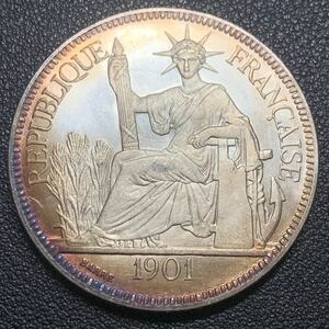 銀貨　古銭　フランス領インドシナドル　1901年　自由の女神デザイン　コイン　硬貨