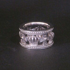 新品同様 美品 JUSTIN DAVIS ジャスティンデイビス シルバー925 MEDIEVAL WEDDING BAND 7号 7.9g クラウン 王冠 クロス 十字架