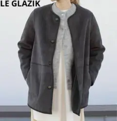 LE GLAZIK  フェイクムートンリバーシブルコート　ノーカラーコート　36