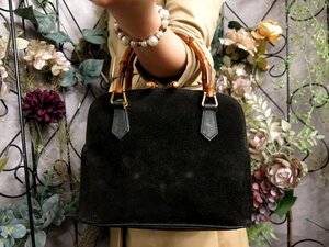 ●超美品●GUCCI グッチ●バンブー●スエード カーフ レザー 本革●ハンド バッグ●黒●ゴールド金具●イタリア製●腕掛け●収納●Js53044