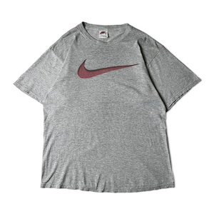 90s NIKE ビッグ スウォッシュ ロゴ プリント 半袖 Tシャツ M / 90年代 オールド ナイキ 霜降り グレー