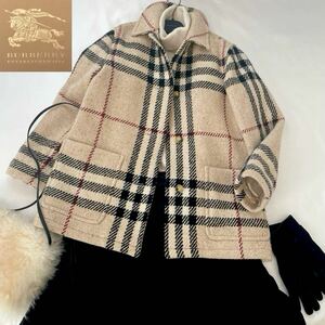 ◆大きいサイズ◆美品◆バーバリー◆BURBERRY 44-46相当/XL-3L 超人気メガチェック☆☆上質ツイードコート イングランド製正規品 極暖仕様!