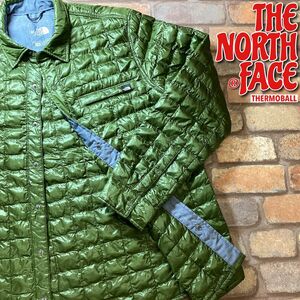 ★USAモデル★良品＆正規品★【THE NORTH FACE】高機能 Thermoball 薄手中綿入り キルティング シャツジャケット【L/G】光沢 渋緑 K3-375