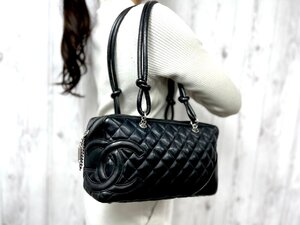 美品 CHANEL シャネル ココマーク カンボンライン ハンドバッグ ショルダーバッグ バッグ レザー 黒 79756Y