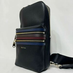 未使用級 現行 Paul Smith ポールスミス ボディバッグ ショルダーバッグ 斜め掛け クロスボディ 肩掛け レザー ビジネス ブラック メンズ