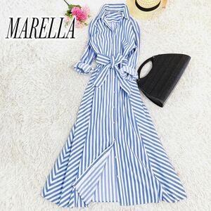 【美品】MARELLA マレーラ　太ストライプ柄マキシ丈シャツワンピース　42 マックスマーラ