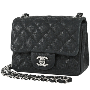 シャネル CHANEL ミニ マトラッセ シングルフラップ チェーン ショルダーバッグ ココマーク キャビアスキン ブラック レディース 中古