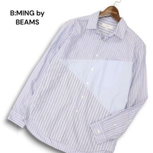 B:MING by BEAMS ビームス 通年 長袖 切替 ストライプ★ 2way カラー シャツ Sz.S　メンズ　C4T07767_9#C