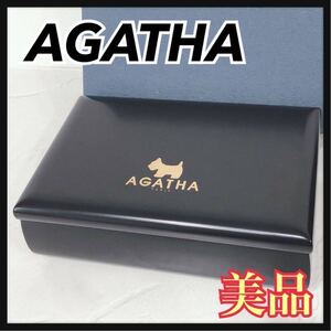 ☆美品☆ AGATHA アガタ ジュエリーケース アクセサリーケース BOXミラー付き 小物入れ ネイビー ミラー 鏡 犬 ドッグ 収納箱 送料無料