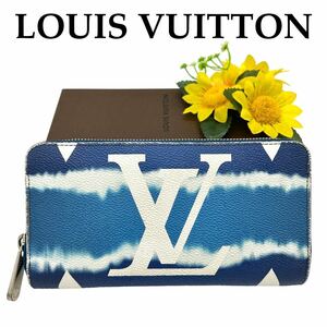 【美品!!】LOUIS VUITTON ルイヴィトン ジャイアントモノグラム LVエスカル ジッピーウォレット 長財布 ブルー×ホワイト 鑑定済み■