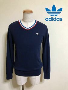 adidas originals アディダス オリジナルス トレフォイル Vネック ニットセーター 綿 カシミヤ トップス サイズM 長袖 ネイビー Z13907