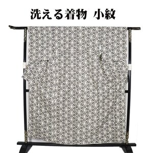 小紋 化繊 クリーム 鹿の子 麻の葉 Mサイズ A5189 新品 着物 kimono こもん レディース ポリエステル ギフト 春秋冬シーズン 送料込み　　