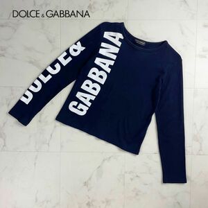 美品 Dolce & Gabbana ドルチェ＆ガッバーナ ブランドロゴプリント ロンT 長袖カットソー トップス レディース 黒 ブラック サイズ40*QC273