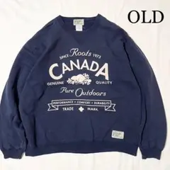 OLD ROOTS CANADA プリント スウェット ネイビー US古着 M