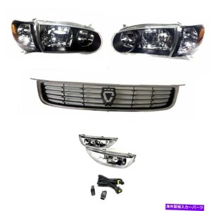 00 02トヨタカローラブラックヘッドライトコーナーフォグライトクロムグリルFor 00 02 Toyota Corolla Black Headlights Corner Fog Light