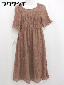 ◇　◎ natural couture 　NICE CLAUP ラメ　 五分袖 膝下丈 ワンピース サイズF ブラウン系 レディース