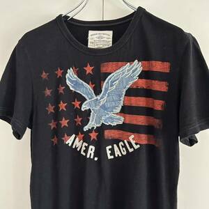 AMERICAN EAGLE アメリカンイーグル Tシャツ S ワッペン ユーズド加工 ブラック