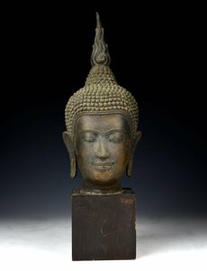 【蔵A1303】仏教美術　タイ スコータイ　仏頭　全高：41.5ｃｍ