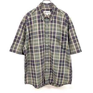 エディーバウアー Eddie Bauer シャツ チェック ボタンダウン 半袖 胸ポケット 綿100% M グリーン×ネイビー×ベージュ×パープル メンズ