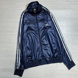 adidas/アディダス/微光沢/ジップアップトラックジャケット/ダークネイビー×シルバー/ジャージ/JD2001/3ストライプ