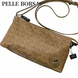 【美品】PELLE BORSA　ペレボルサ　アライブ　ショルダーバッグ　ゴールド　斜め掛け　軽量　ショルダーウォレット ベージュ