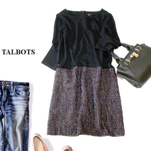 ☆☆ 美品 TALBOTS タルボット ☆☆ ジャージー切り替え 起毛ウール 綺麗め ワンピース XS 秋 合服 23B10