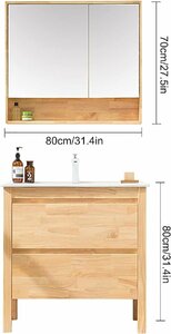 バスルームシンクキャビネット、丸太の床から天井までの洗面台とキャビネット本体、カウンタートップ、洗面器、ミラーキャビネット80cm