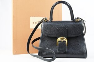 【美品】DELVAUX デルボー 王室御用達 ブリヨンMM ケリー型ハンドバッグ ブラック×ゴールド金具【RO38】