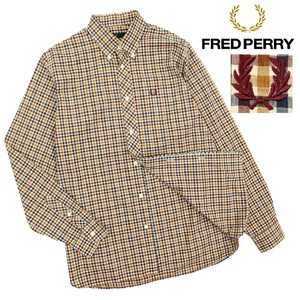 【B2427】【新品同様】FRED PERRY フレッドペリー 長袖シャツ ボタンダウンシャツ ギンガムチェック M1320 サイズM