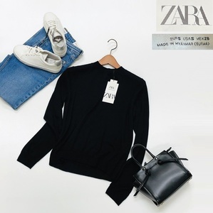 未使用品 /S/ ZARA ブラック 長袖セーター レディース タグ カジュアル トップス 通勤フェミニン大人可愛い ニット ガーリー デイリー ザラ