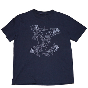 未使用 20AW ルイヴィトン フラワー ロゴ 刺繍 半袖 Tシャツ M ネイビー エンブロイダリー LV RM202 NPL HJY68W LOUISVUITTON