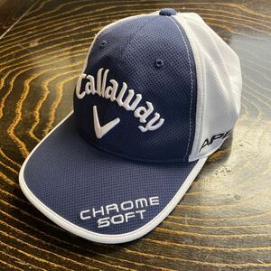 【程度良】Callaway キャロウェイ ゴルフキャップ 帽子 ネイビー ホワイト　春夏秋冬　APEX MAVRIK ポリエステル