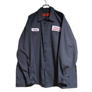 RED KAP 長袖ワークシャツ size 2XL オーバーサイズ グレー ストライプ ゆうパケットポスト可 胸 ワッペン Carson 古着 洗濯 プレス済 954