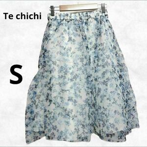 【Te chichi】テチチ ひざ丈スカート（S）ブルー 花柄 レディース