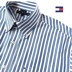 トミーヒルフィガー TOMMY HILFIGER ボタンダウン ドェボットーニ ストライプ 長袖シャツ L (日本XL) ブルー ネイビー ホワイト シャツ