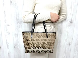 極美品 FENDI フェンディ ズッキーノ ハンドバッグ バッグ キャンバス×レザー 茶系 78894